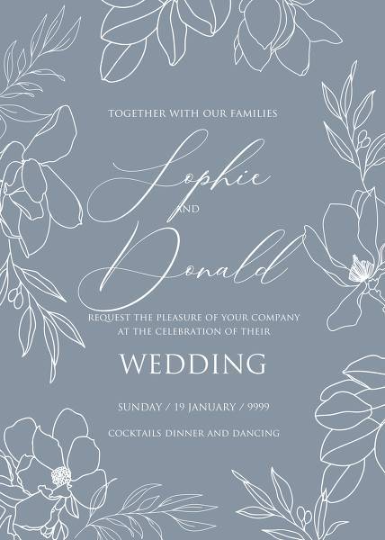 Magnolia line art wedding invitation tropical flower