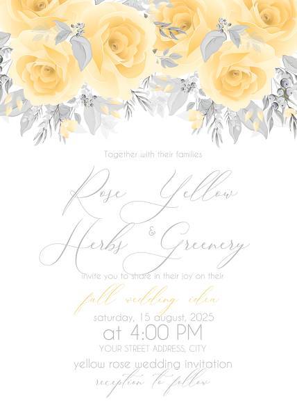 Yellow rose greenery wedding invitation set Summer wedding bouquet invitation editor