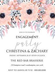 Anemone engagement party invitation card printable template blush pink watercolor flower 5x7 in template