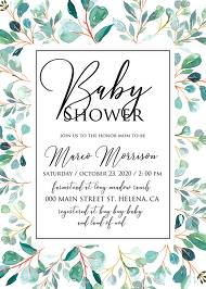 Baby shower Greenery wedding invitation set watercolor herbal background 5x7 in invitation maker