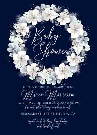 Baby shower invitation white hydrangea navy blue background online invite maker 5x7