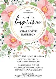 Baptism invitation blush pink anemone greenery eucalyptus wedding invitation 5x7 in online editor invitation maker