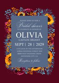 Bridal shower sunflower peony marsala burgundy blue greenery hippophae wedding Invitation set 5x7 in invitation maker