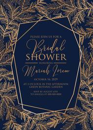 Bridal shower wedding invitation cards embossing gold foil herbal greenery navy blue 5x7 in invitation editor