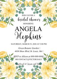 Bridal shower wedding invitation dahlia yellow chrysanthemum flower eucalyptus card template 5x7 in edit online