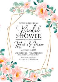Bridal shower wedding invitation set blush pastel peach rose peony sakura watercolor 5x7 in edit online