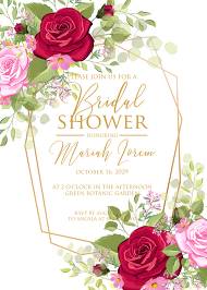 Bridal shower wedding invitation set red pink rose greenery wreath card template 5x7 in invitation editor