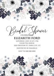 Bridal shower wedding invitation set white anemone flower card template 5x7 in maker