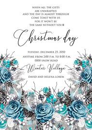 Christmas party Invitation winter wedding invitation Blue rose fir customizable template