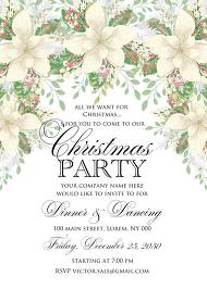 Christmas Party invitation winter white poinsettia flower cranberry greenery 5x7 edit template