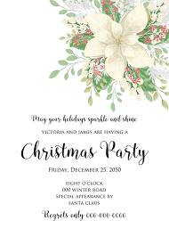 Christmas Party invitation winter white poinsettia flower cranberry greenery 5x7 invitation editor
