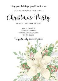 Christmas Party invitation winter white poinsettia flower cranberry greenery 5x7 invitation maker