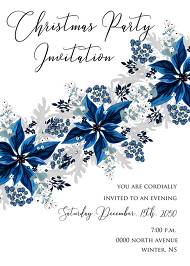 Christmas party wedding invitation set poinsettia navy blue winter flower berry 5x7 in edit template