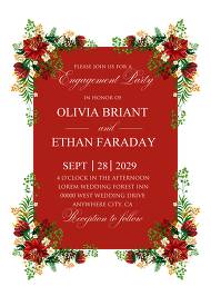 Engagement party tropical flower red hibiscus greenery hippophae wedding invitation set 5x7 in edit online