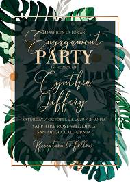 Green emerald foil gold tropical monstera palm leaves flower engagement wedding invitation set 5x7 in maker online maker