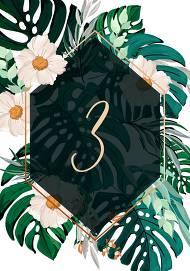 Green emerald foil gold tropical monstera palm leaves flower wedding table card invitation set 3.5x5 in maker personalized