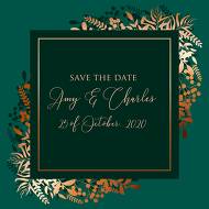 Greenery herbal gold foliage emerald green wedding invitation set save the date card template 5.25x5.25 in customizable
