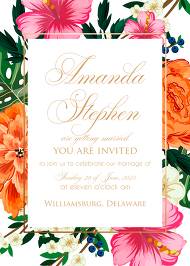 Hibiscus pink flower tropical wedding invitation card template customize online