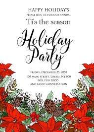 Holiday Merry Christmas Party Invitation red poinsettia flower fir tree printable flyer 5x7 in customizable template