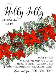 Holiday Merry Christmas Party Invitation red poinsettia flower fir tree printable flyer 5x7 in edit template