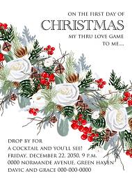 Merry Christmas Party Invitation winter floral wreath fir white rose red berry 5x7 in edit online