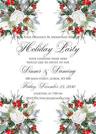 Merry Christmas Party Invitation winter floral wreath fir white rose red berry 5x7 in editor