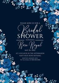 Navy blue pink roses royal indigo sapphire floral background wedding Invitation set 5x7 in bridal shower create online