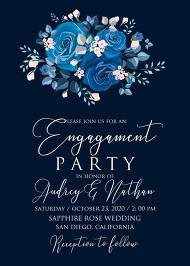 Navy blue pink roses royal indigo sapphire floral background wedding Invitation set 5x7 in engagement party edit online