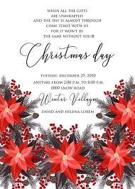 Poinsettia fir winter Merry Christmas Party invitation card template 5x7 in customizable template