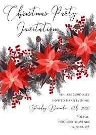 Poinsettia fir winter Merry Christmas Party invitation card template 5x7 in edit template