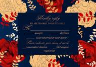 Red gold foil Rose rsvp card navy blue wedding invitation set 5x3.5 in invitation editor