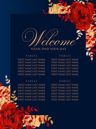 Red gold foil Rose seating chart navy blue wedding invitation set 18x24 in wedding invitation maker