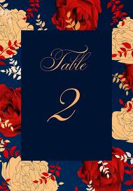 Red gold foil table card Rose navy blue wedding invitation set 5x3.5 in edit template