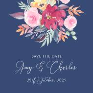 Save the date card watercolor wedding marsala peony pink rose navy blue background 5.25x5.25 in pdf customize online