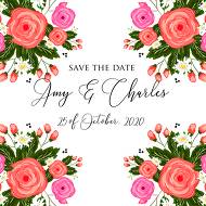Save the date Rose wedding invitation card printable template template 5.25x5.25 in online editor