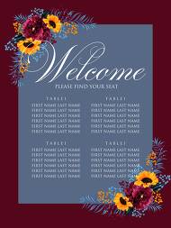 Sunflower seating chart banner peony marsala burgundy blue greenery hippophae wedding Invitation set 18x24 in maker