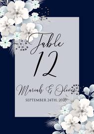 Table card white hydrangea navy blue background online invite 5.6x4.25