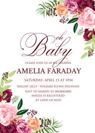 Watercolor pink marsala peony wedding invitation set baby shower 5x7 in customize online