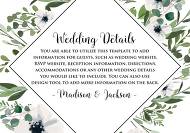 Wedding details card watercolor greenery herbal and white anemone 5x3.5 in edit online