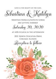 Wedding invitation autumn flower peach rose card template 5x7 in invitation editor