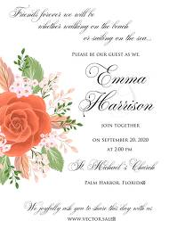 Wedding invitation autumn flower peach rose card template 5x7 in personalized invitation