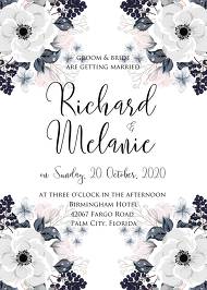 Wedding invitation set white anemone flower card template 5x7 in invitation editor