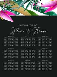 Wedding seating chart banner invitation card set pink pink tropical flowers leaves palm of banana grass PNG 18x24 in