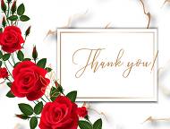 Wedding thank you card invitation Red rose marble background template 5.6x4.2 in create online