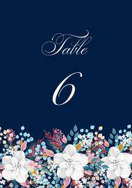 White anemone table card navy blue background wedding invitation set 3.5x5 in customize online