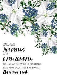 White poinsettia flower berry invitation Christmas party flyer 5x7 in online maker