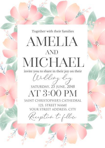 Anemone wreath spring flower wedding invitation