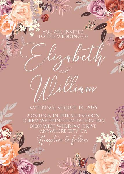 Boho autumn peony wedding invitation printable card template, edit online print home