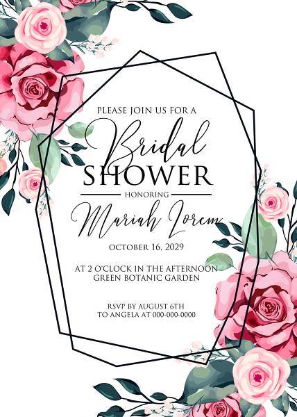 Bridal shower invitation watercolor rose floral greenery online editor 5x7 in 