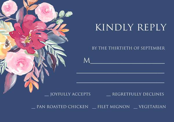Wedding invitation set watercolor marsala peony pink rose yellow anemone eucalyptus greenery pdf on navy blue background wedding invitation maker